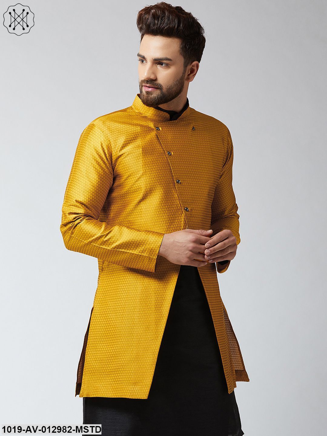 Men's Silk Blend Mustard Only Sherwani Jacket - Sojanya