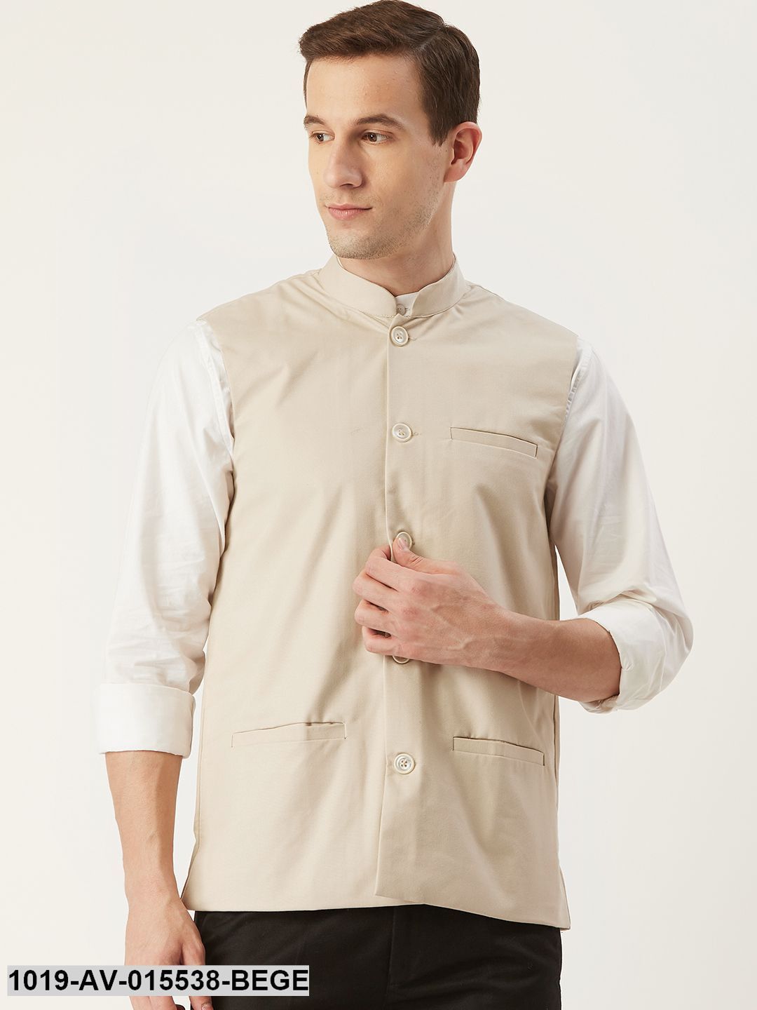Men's Cotton Blend Beige Solid Nehru Jacket