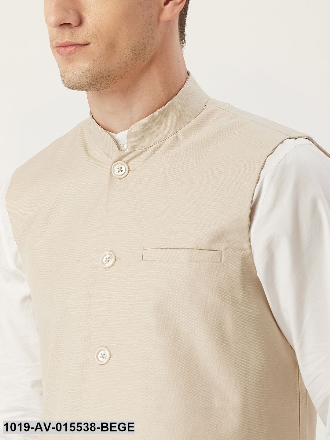 Men's Cotton Blend Beige Solid Nehru Jacket
