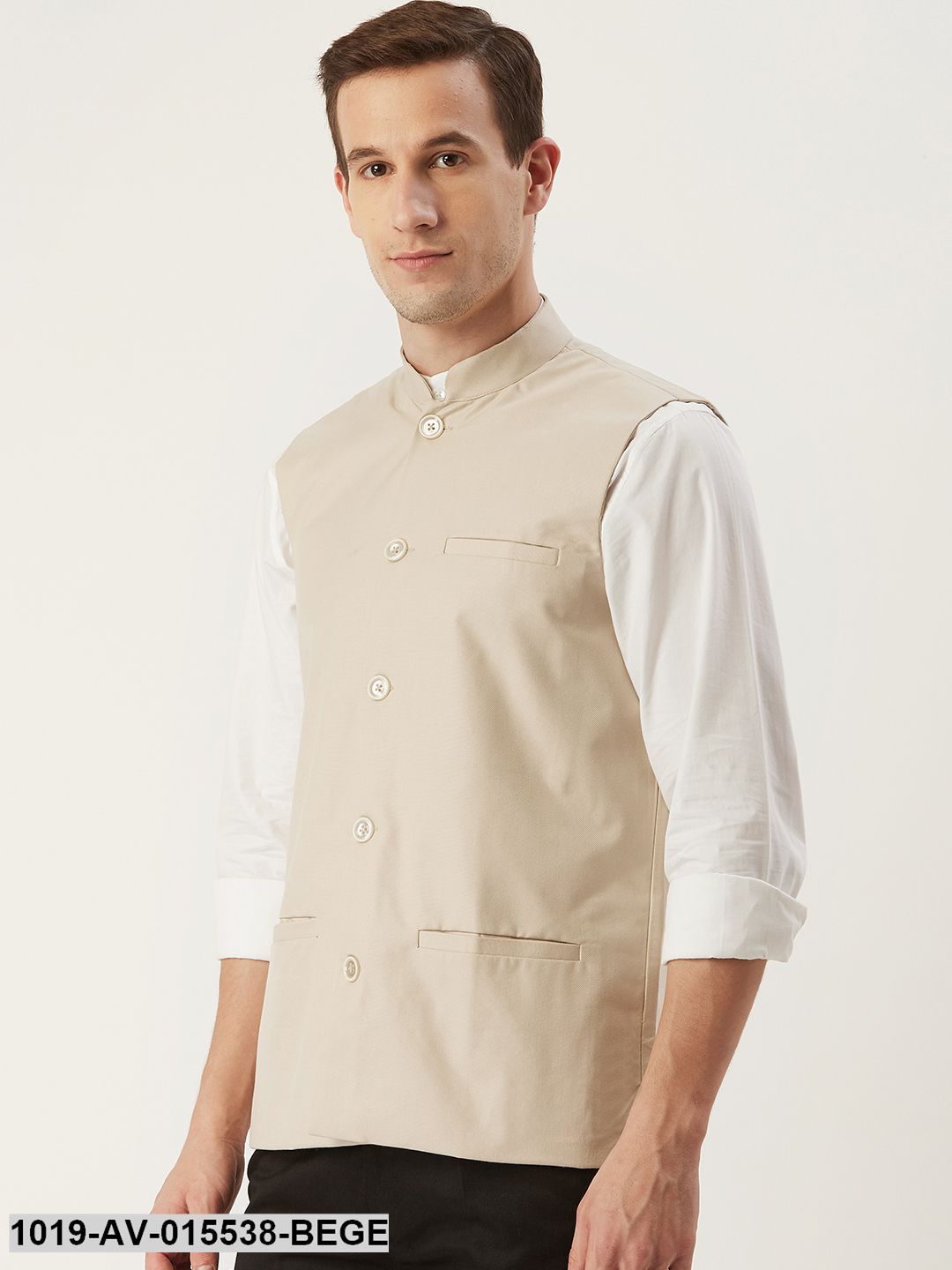 Men's Cotton Blend Beige Solid Nehru Jacket