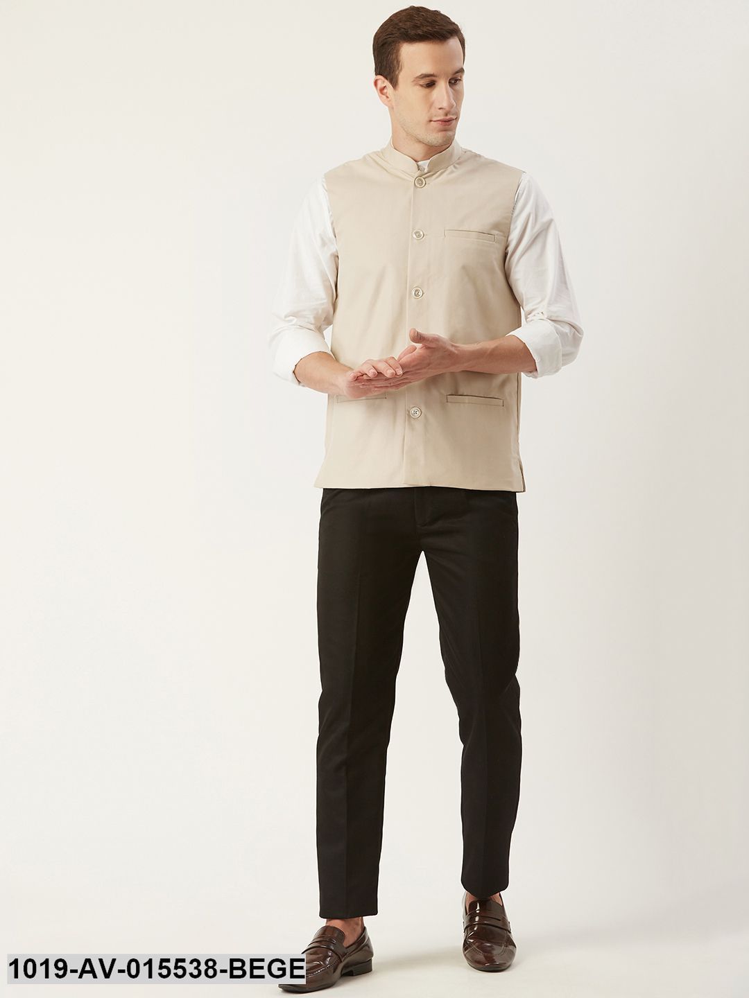 Men's Cotton Blend Beige Solid Nehru Jacket