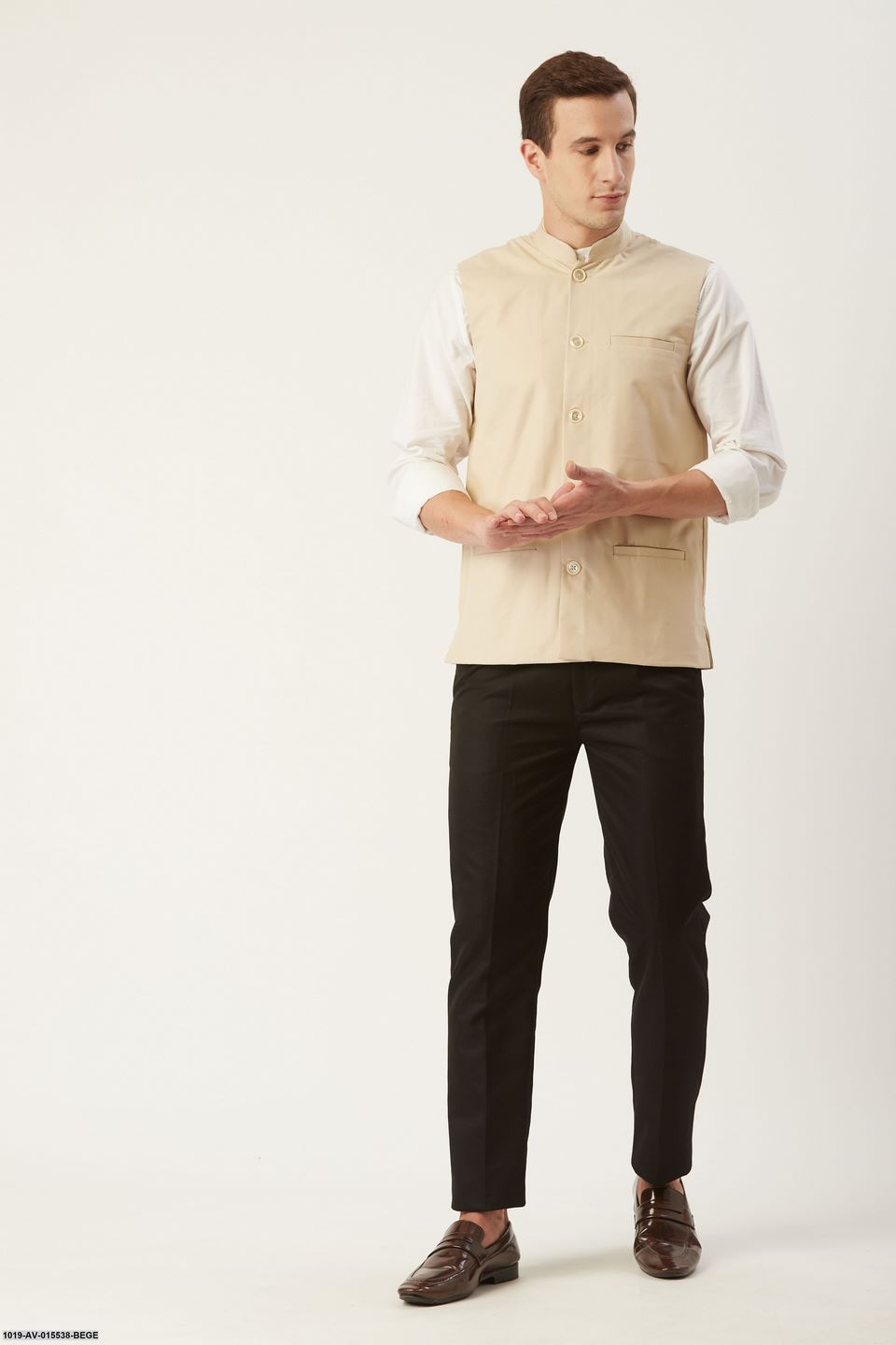 Men's Cotton Blend Beige Solid Nehru Jacket