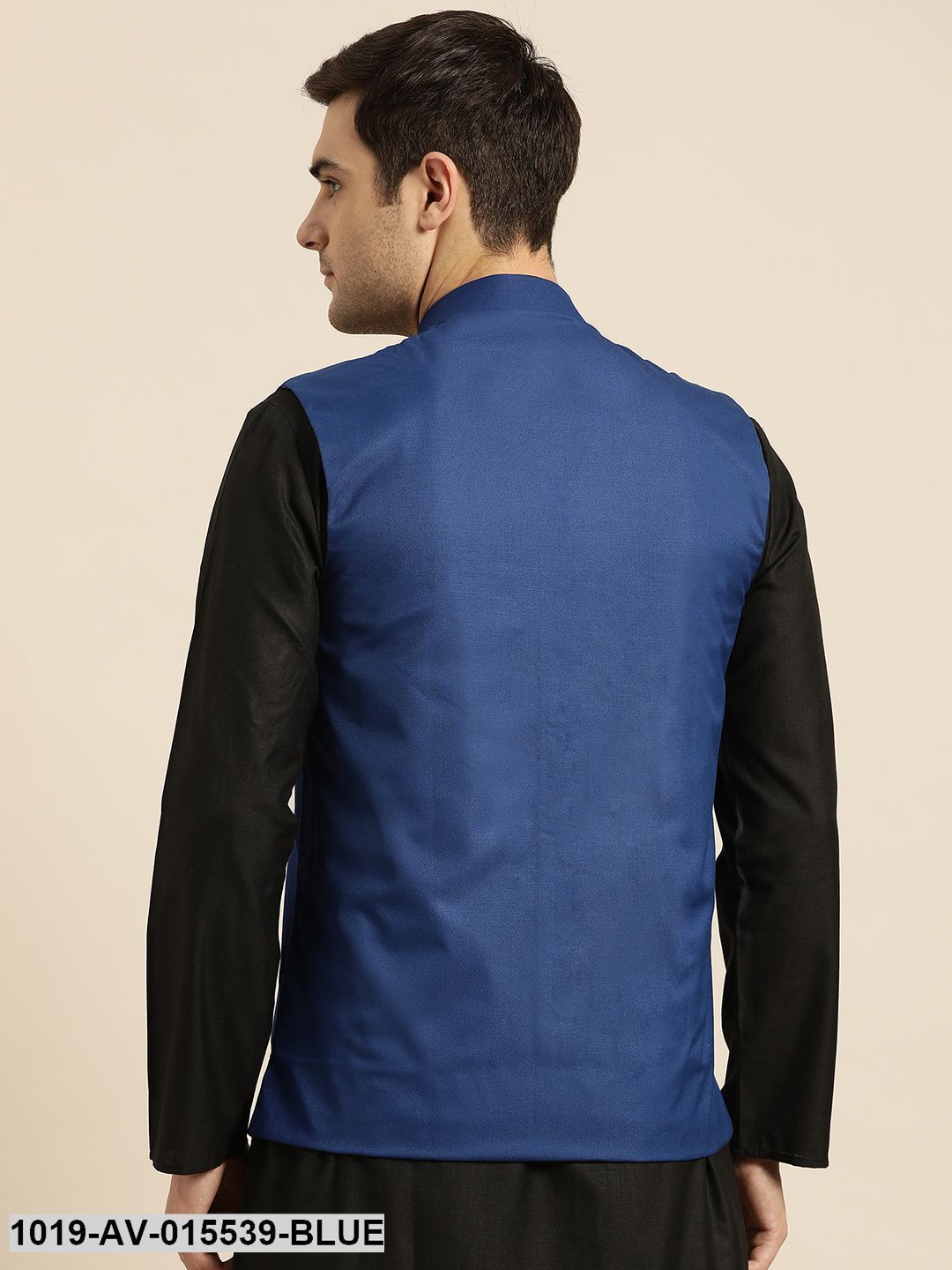 Men's Cotton Blend Royal Blue Solid Nehru Jacket - Sojanya