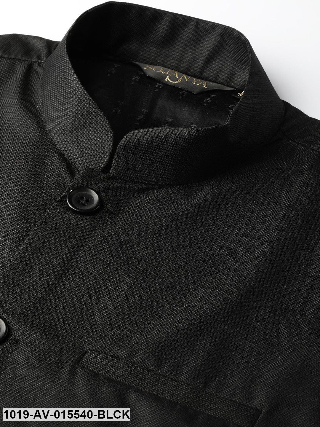 Men's Cotton Blend Black Solid Nehru Jacket