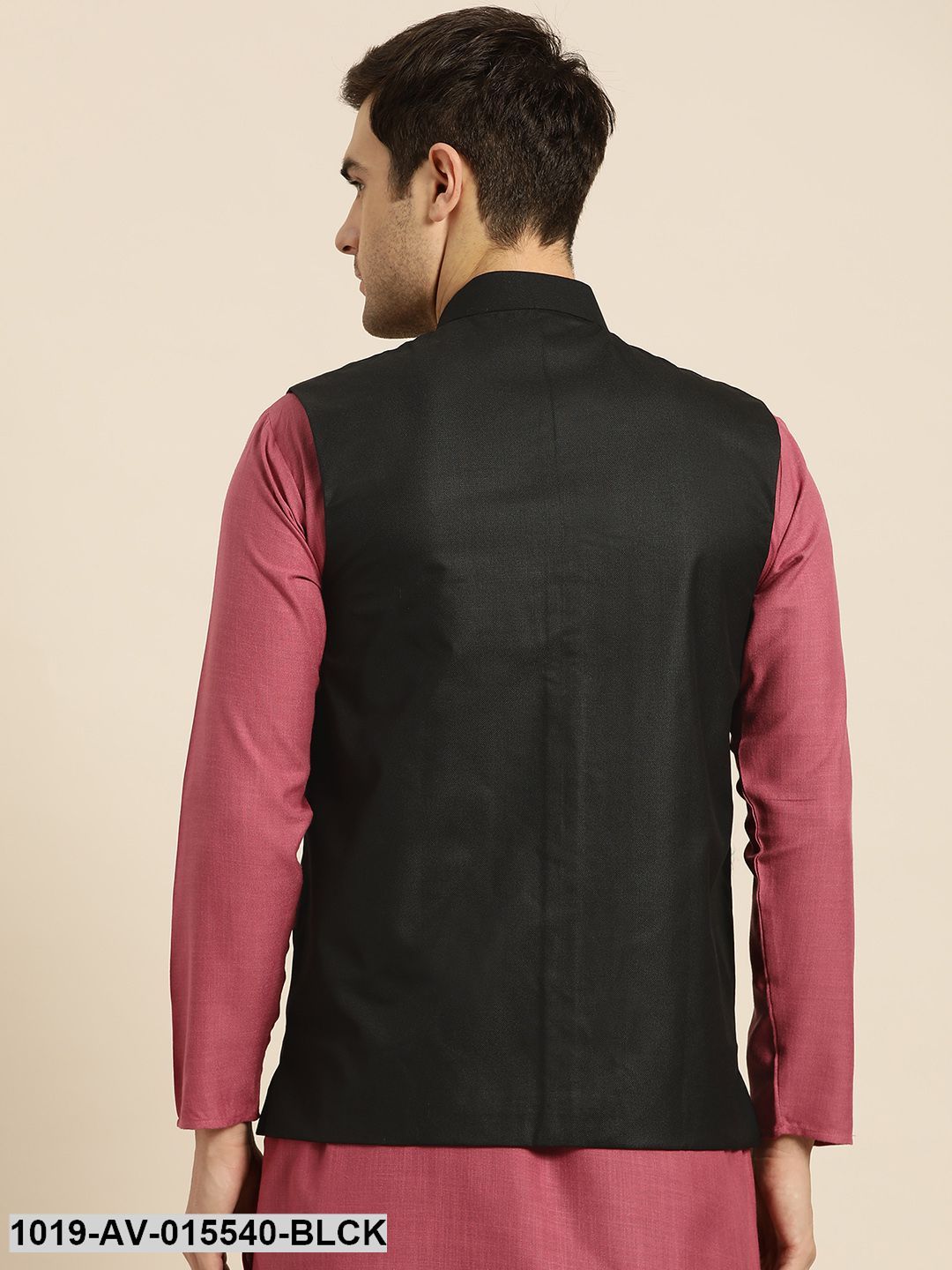 Men's Cotton Blend Black Solid Nehru Jacket