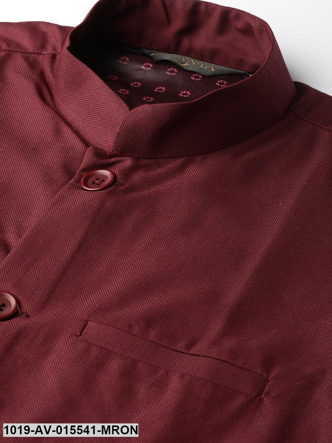 Men's Cotton Blend Maroon Solid Nehru Jacket