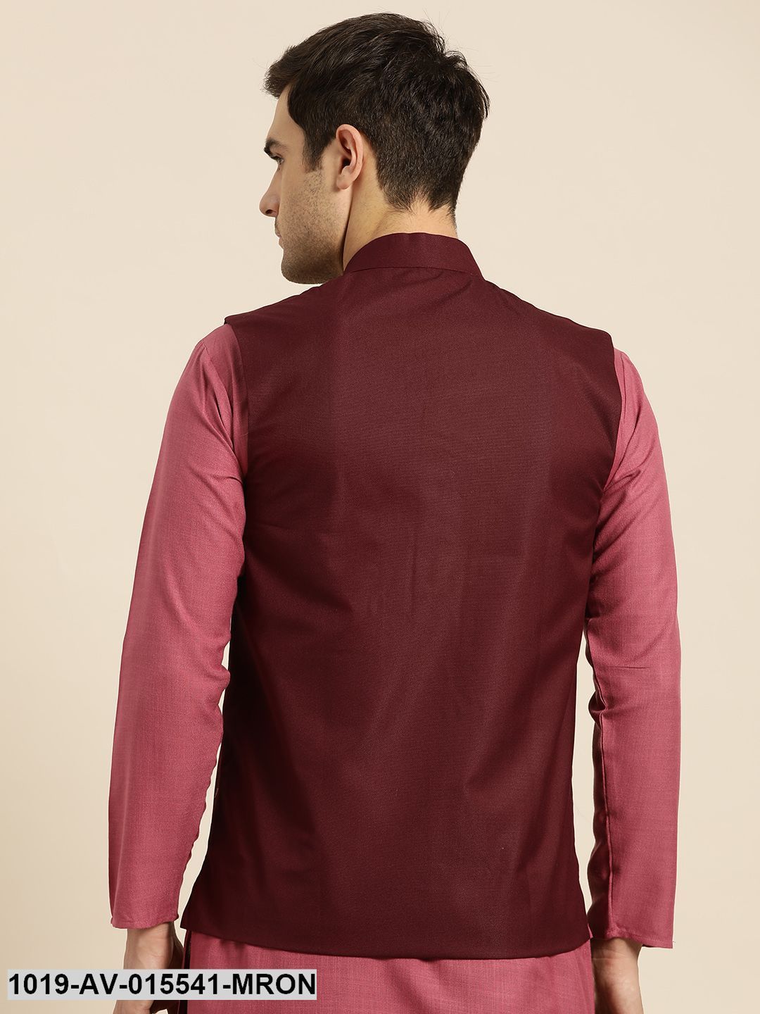 Men's Cotton Blend Maroon Solid Nehru Jacket