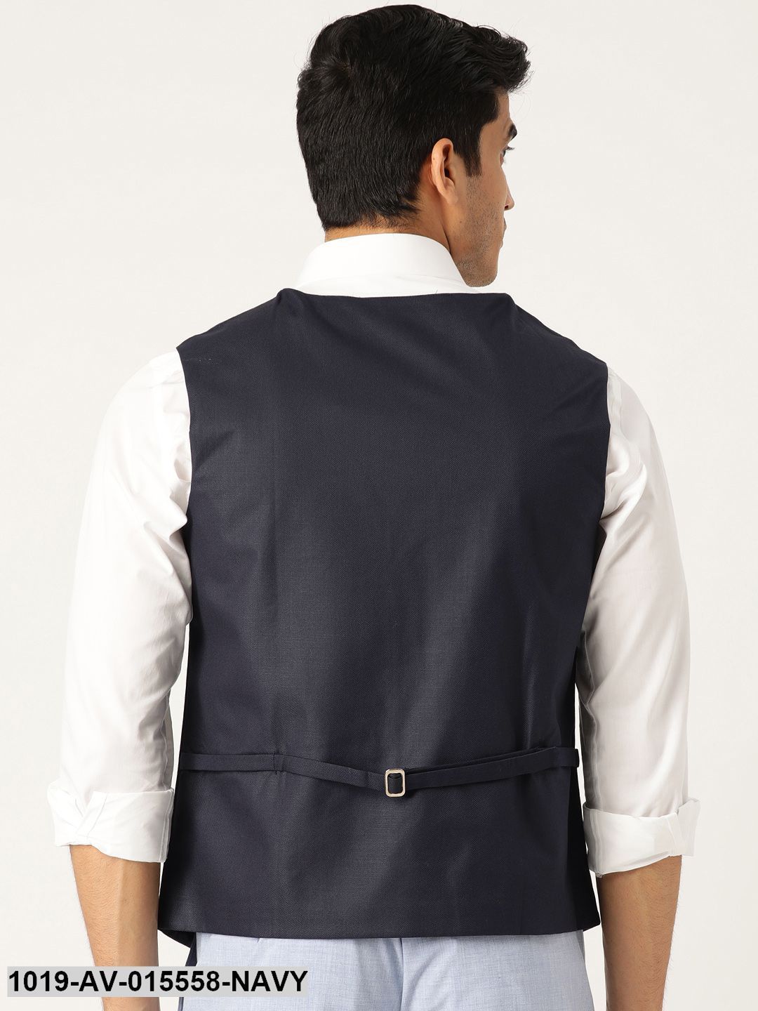 Men's Cotton Blend Navy Blue Solid Waistcoat - Sojanya
