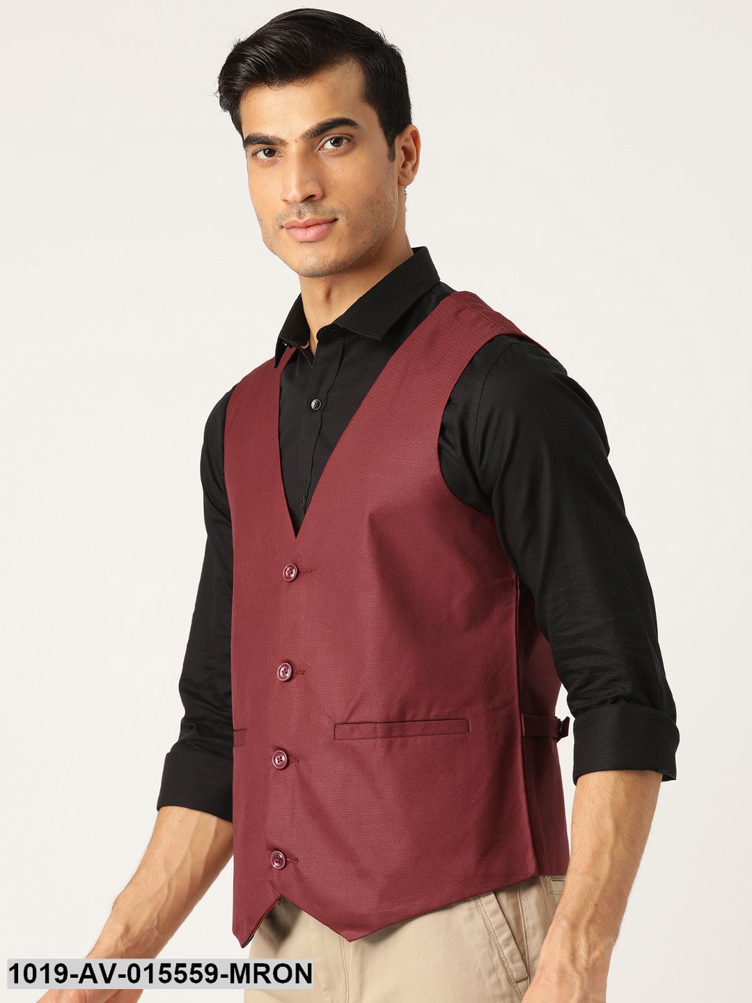 Men's Cotton Blend Maroon Solid Waistcoat