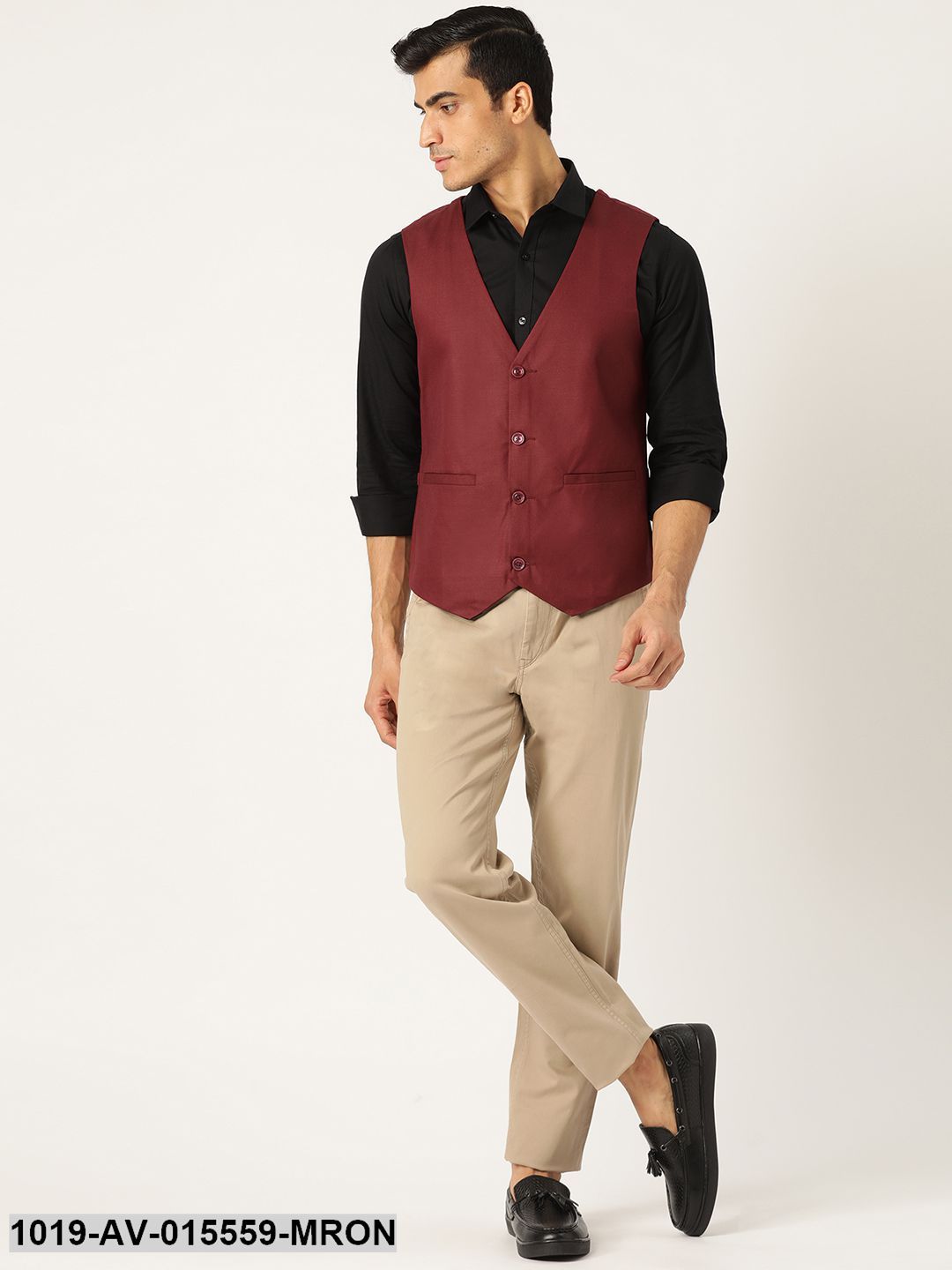 Men's Cotton Blend Maroon Solid Waistcoat