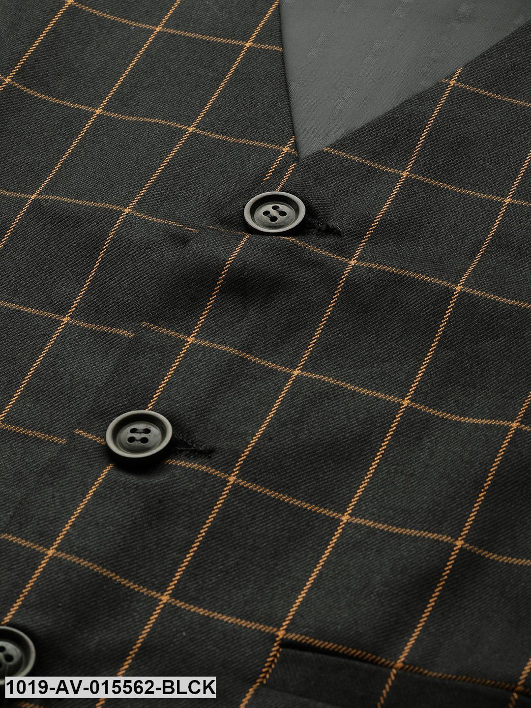 Men's Cotton Blend Black & Mustard Checked Waistcoat