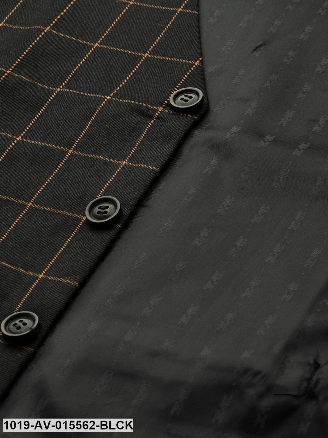 Men's Cotton Blend Black & Mustard Checked Waistcoat