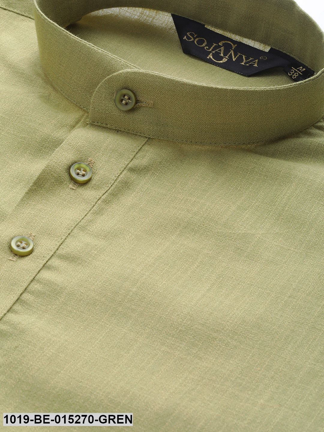 Men's Cotton Pista Green Solid Short Kurta - Sojanya