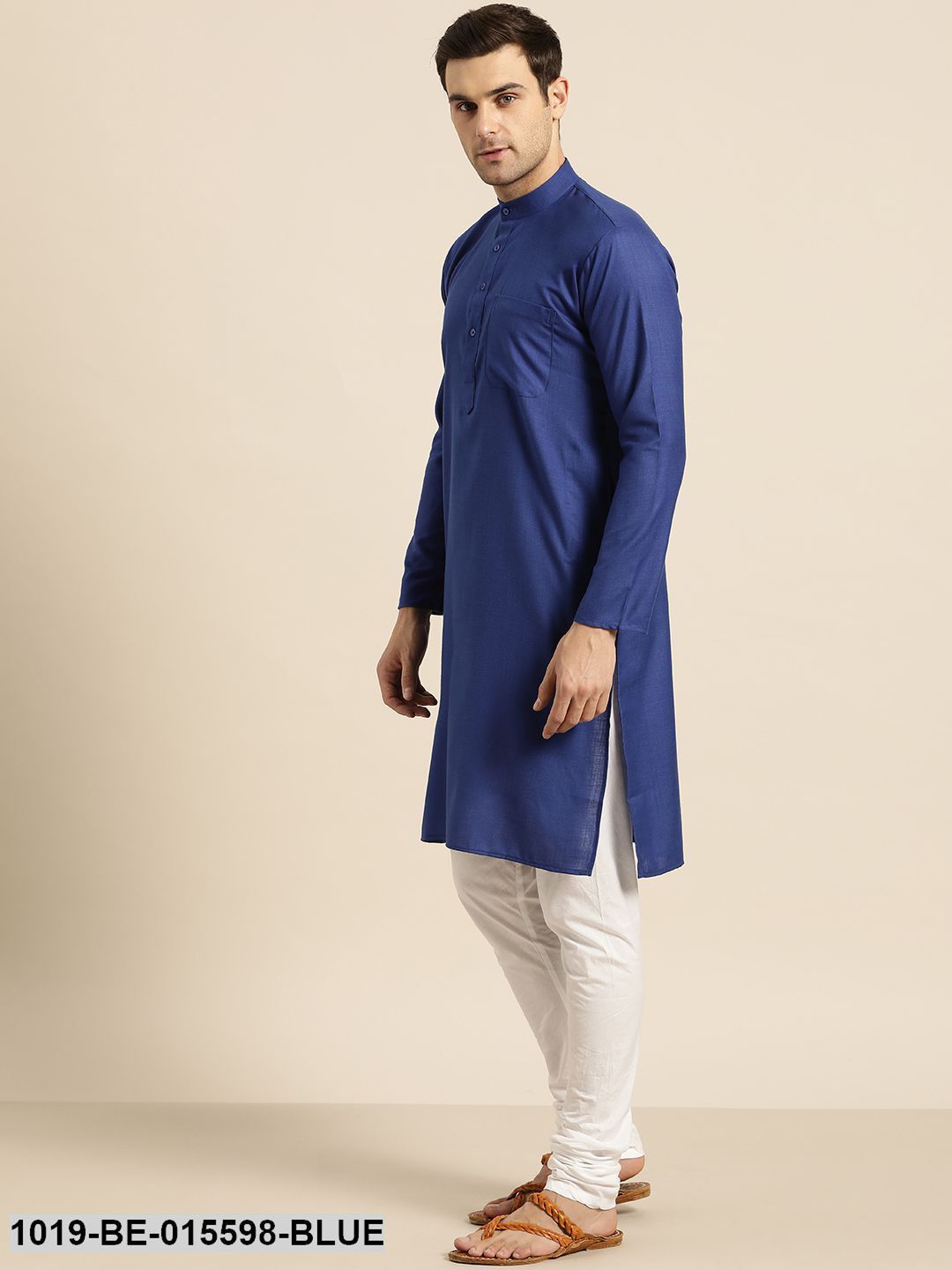 Men's Cotton Royal Blue Solid Only Kurta - Sojanya