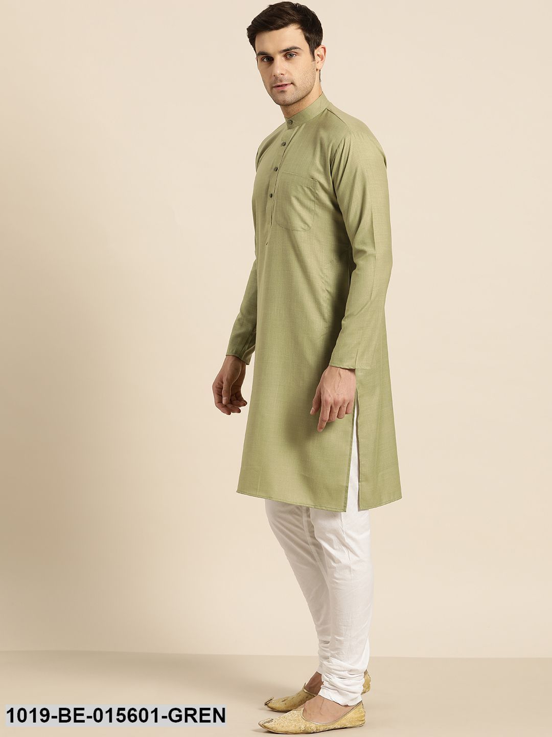 Men's Cotton Pista Green Solid Only Kurta - Sojanya