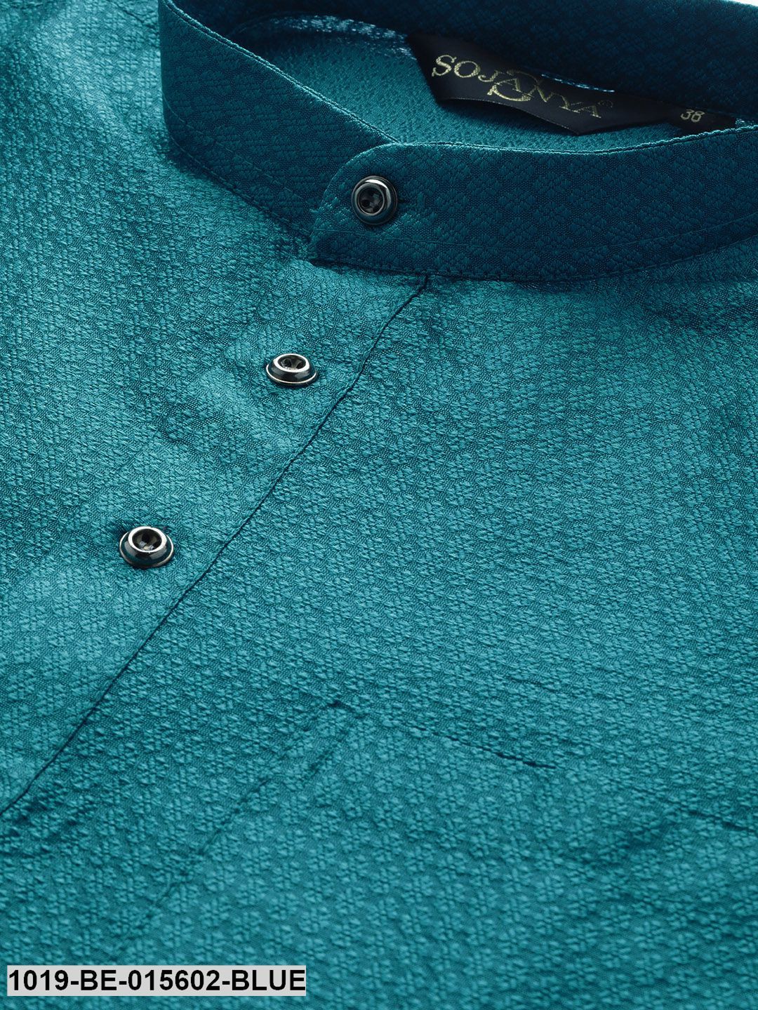 Men's Silk Blend Peacock Blue Self Design Only Kurta
