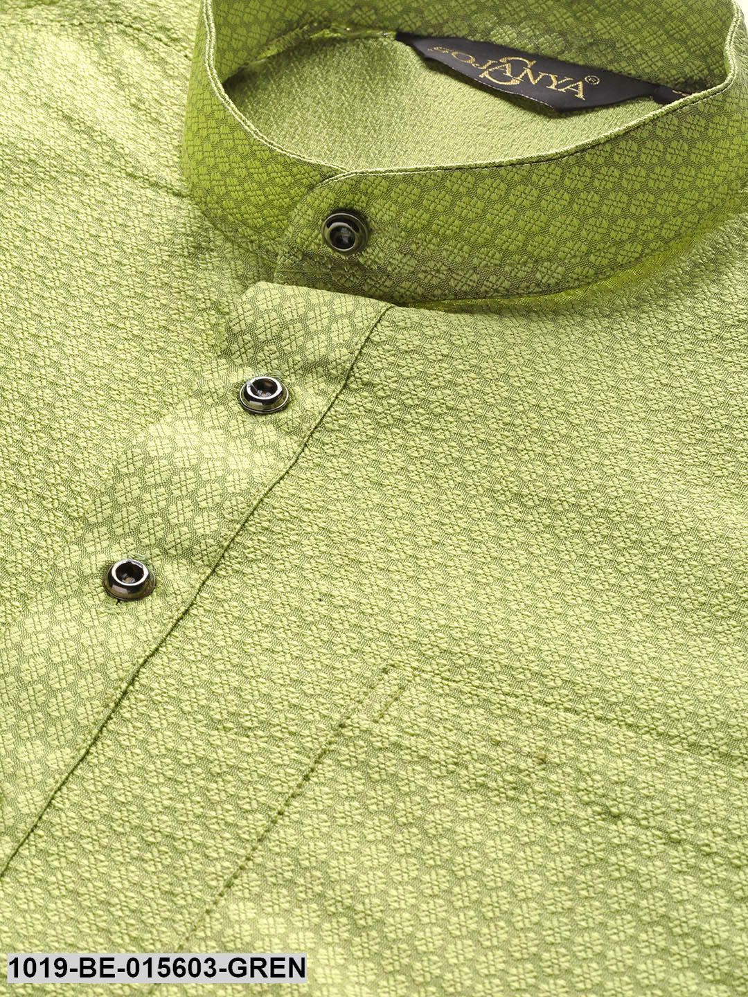 Men's Silk Blend Green Self Design Only Kurta