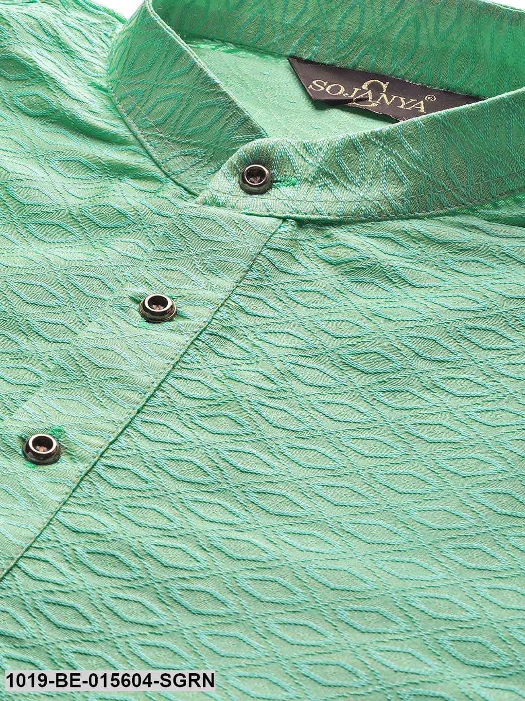 Men's Silk Blend Sea Green Self Design Only Kurta