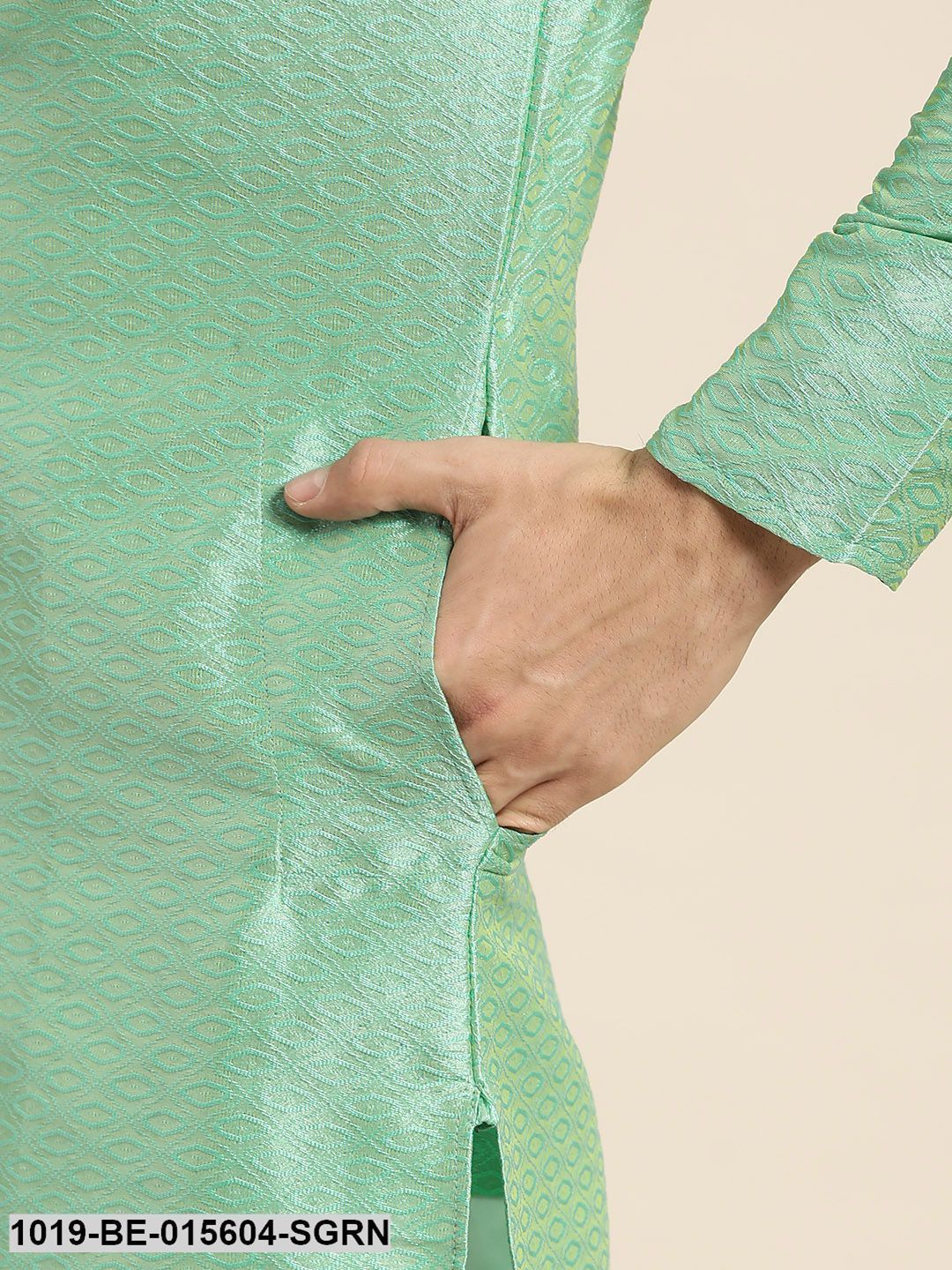 Men's Silk Blend Sea Green Self Design Only Kurta
