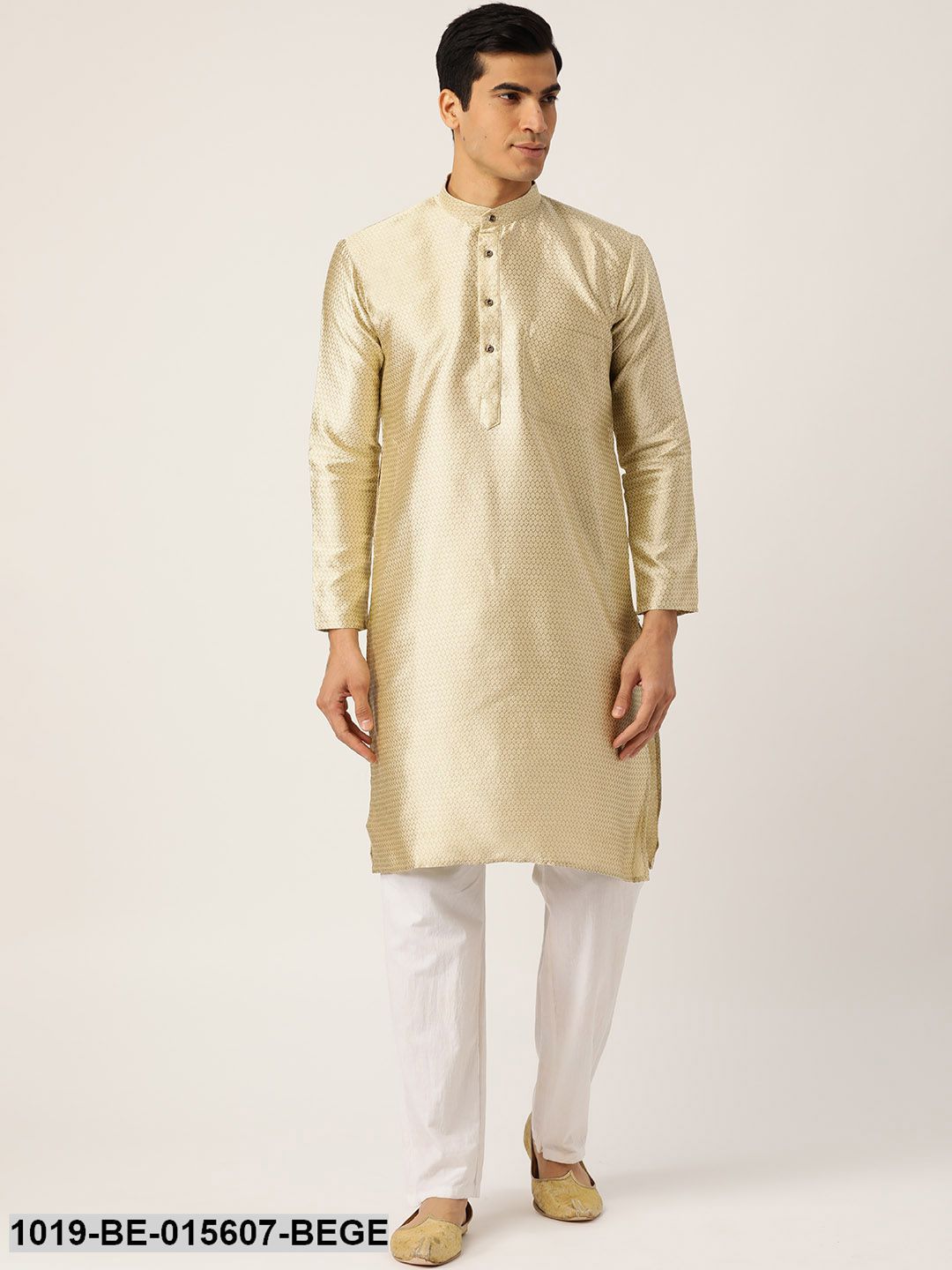 Men's Silk Blend Beige Self Design Only Kurta