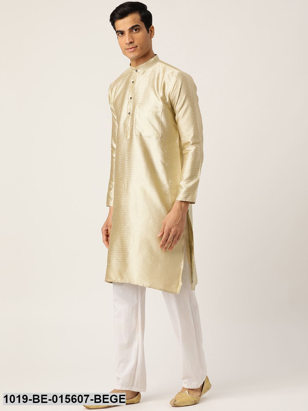Men's Silk Blend Beige Self Design Only Kurta