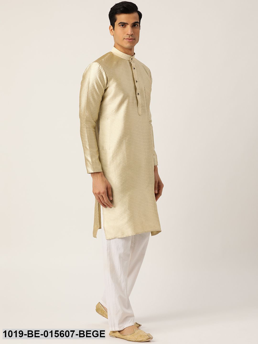 Men's Silk Blend Beige Self Design Only Kurta