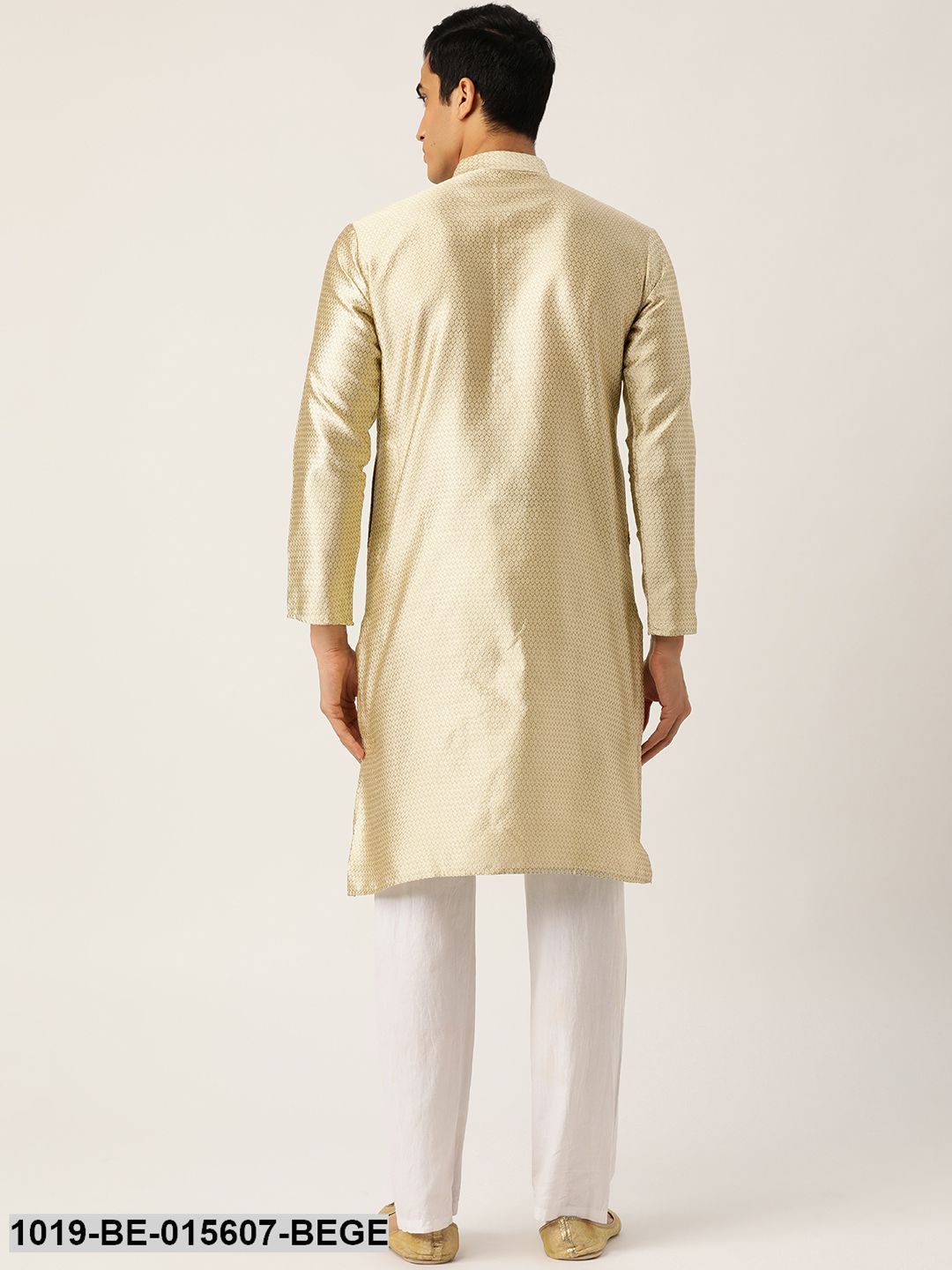 Men's Silk Blend Beige Self Design Only Kurta