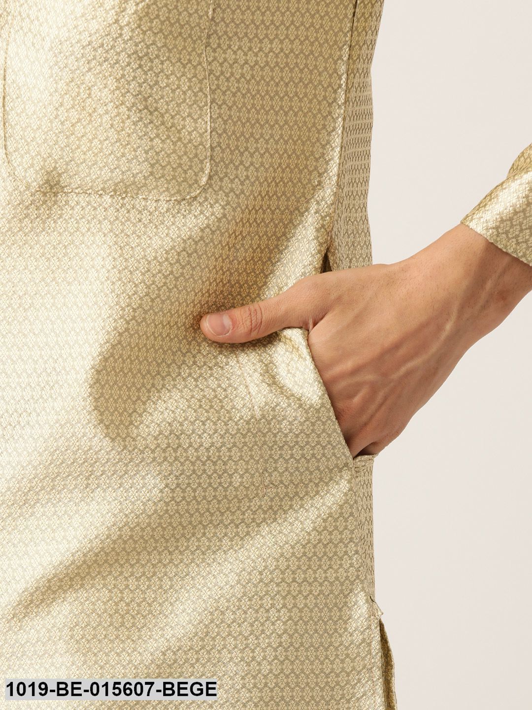 Men's Silk Blend Beige Self Design Only Kurta