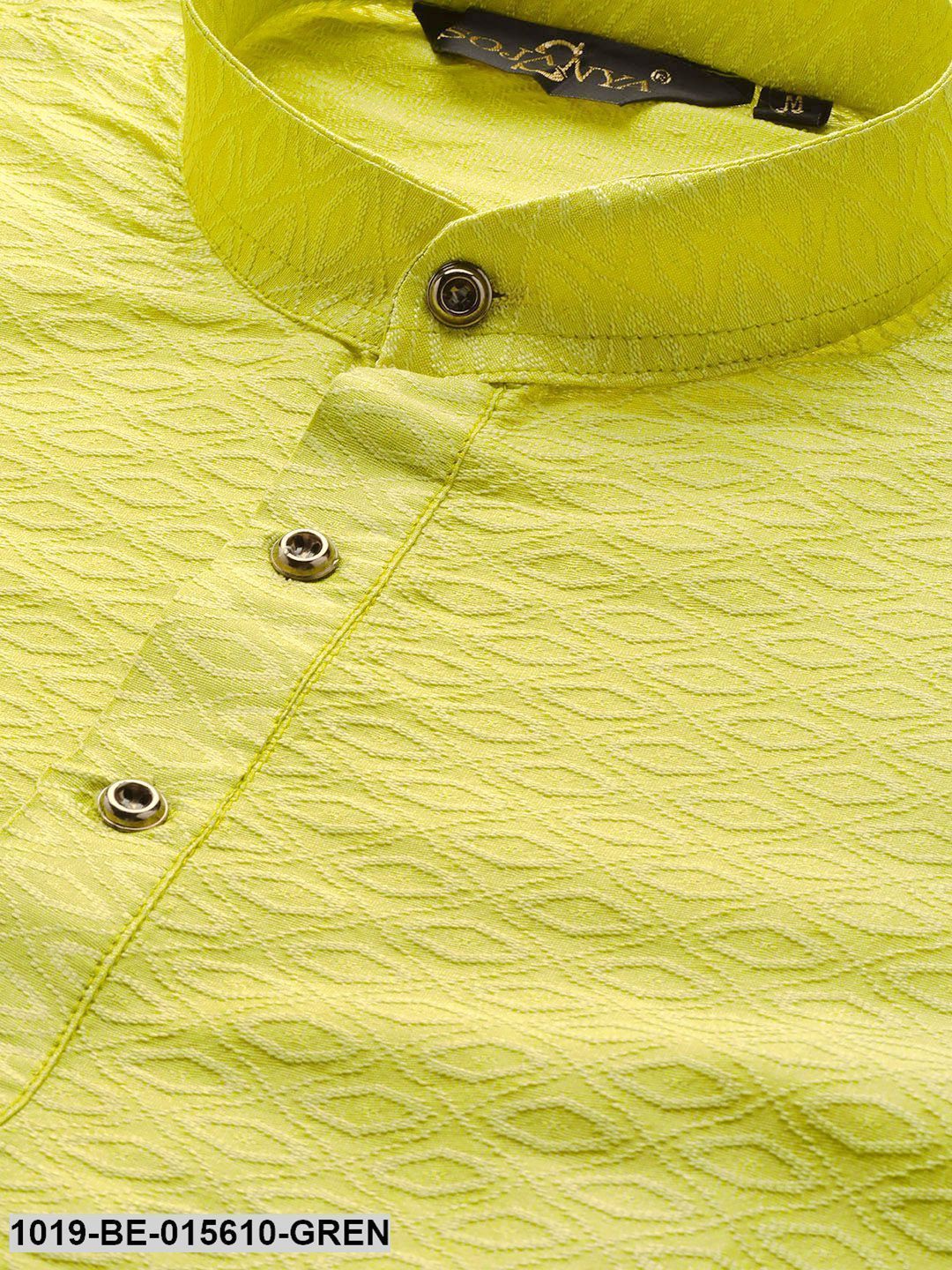 Men's Silk Blend Green Self Design Only Kurta