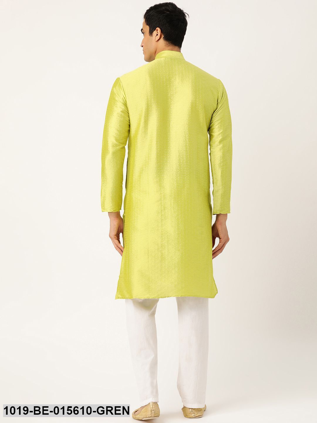 Men's Silk Blend Green Self Design Only Kurta