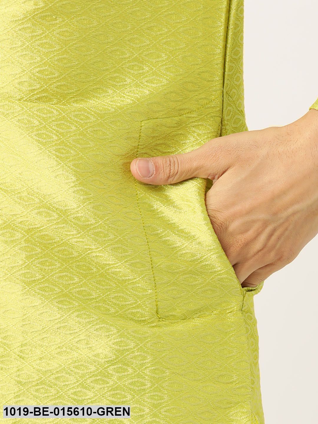 Men's Silk Blend Green Self Design Only Kurta