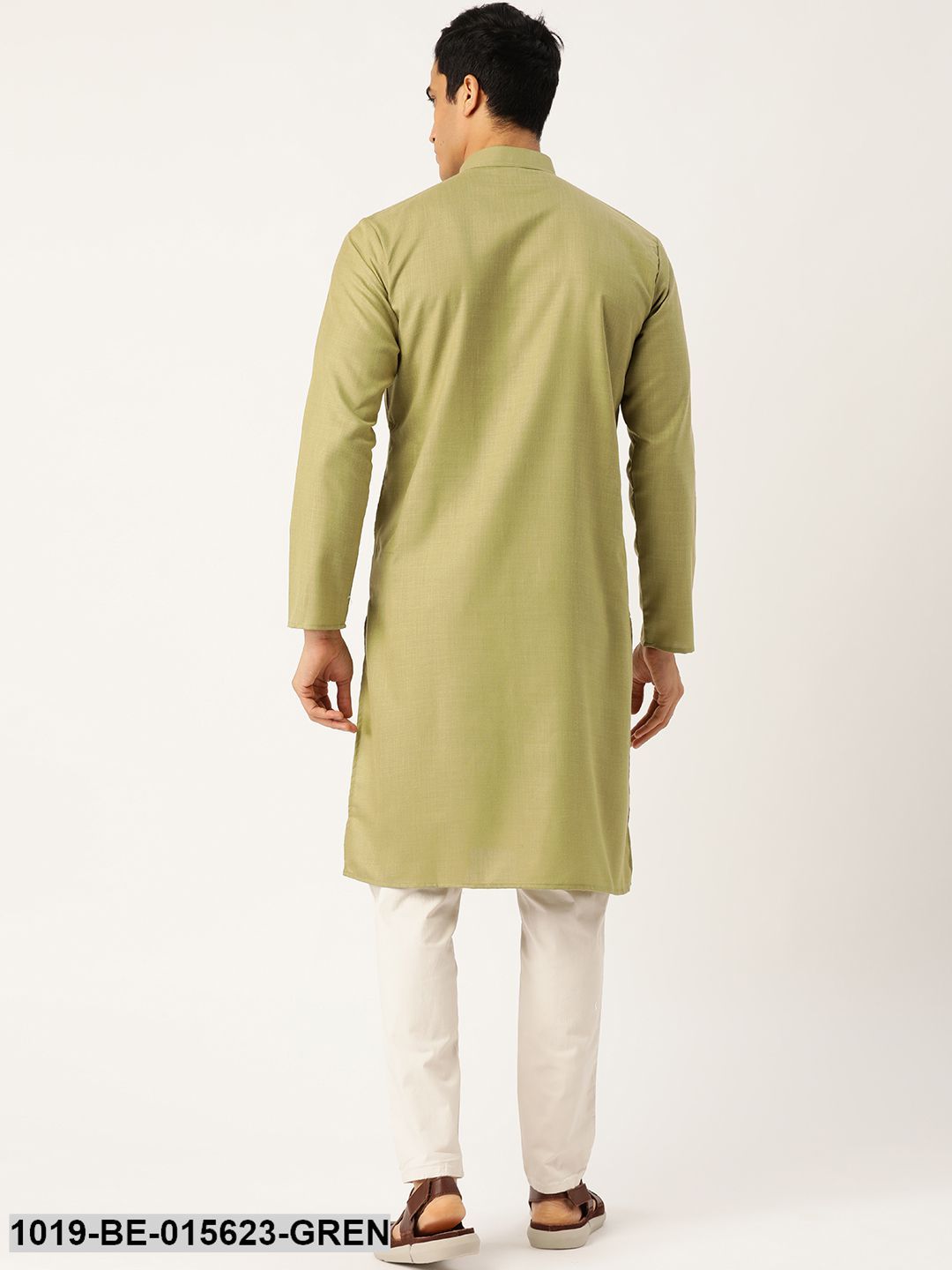 Men's Cotton Pista Green Solid Only Kurta - Sojanya
