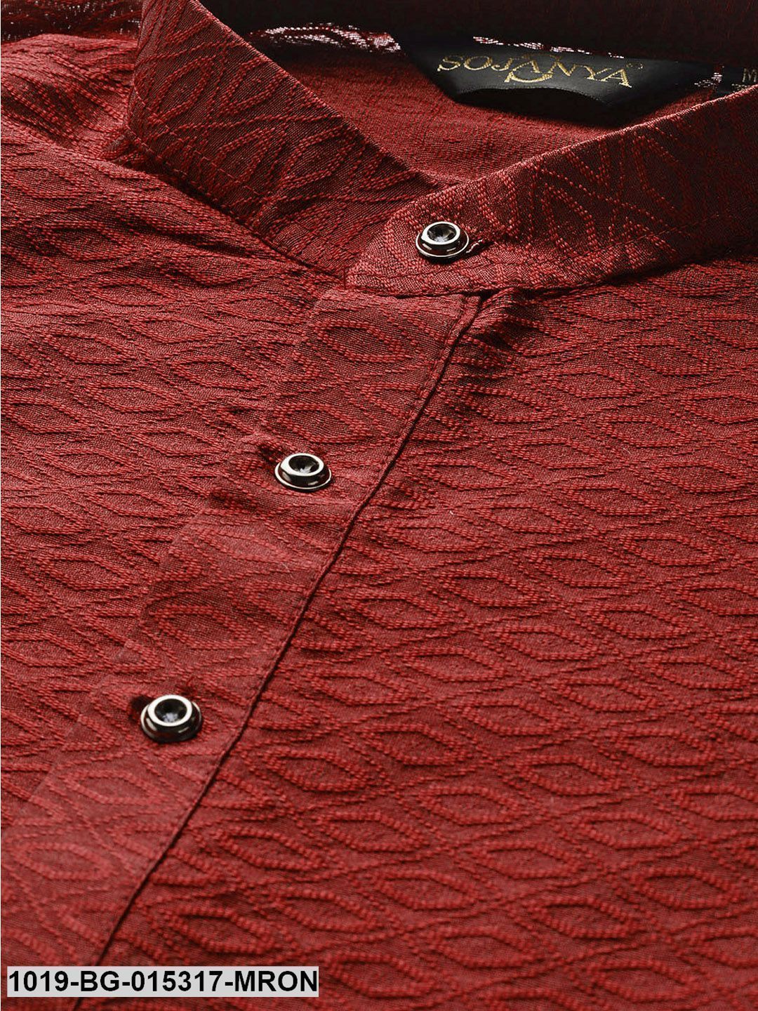 Men's Silk Blend Maroon Solid Kurta & Off-white Churidar Pyjama Set