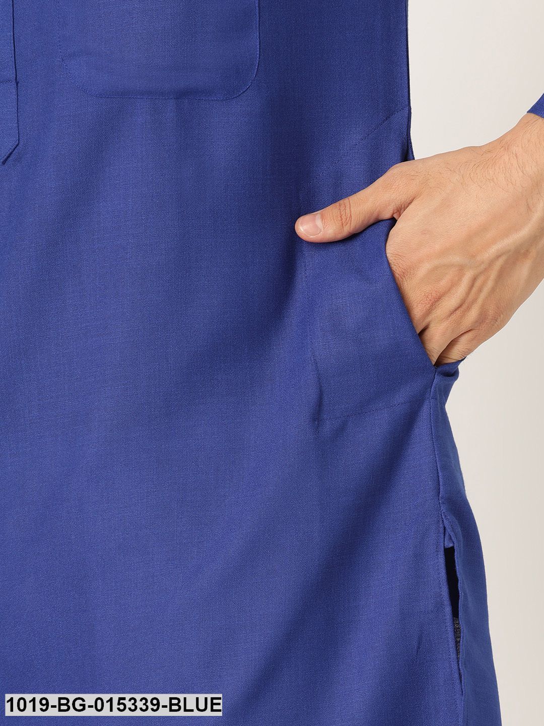 Men's Cotton Royal Blue Solid Kurta & White Churidar Pyjama Set - Sojanya