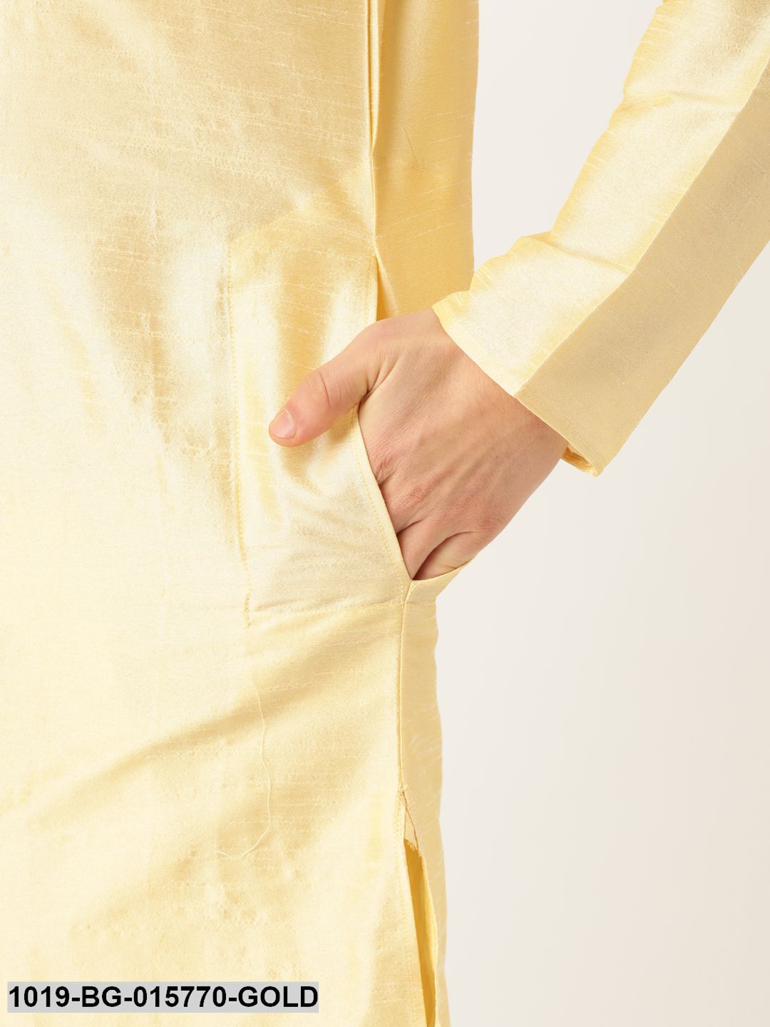 Men's Silk Blend Gold Kurta Pyjama & Mustard Nehru jacket Combo