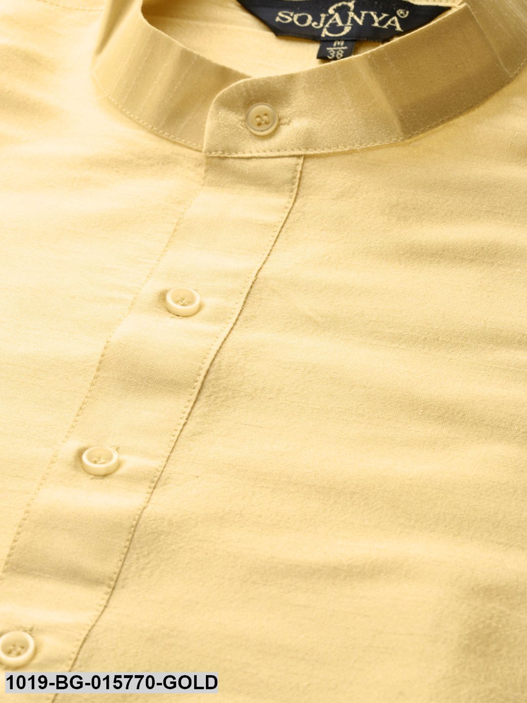 Men's Silk Blend Gold Kurta Pyjama & Mustard Nehru jacket Combo