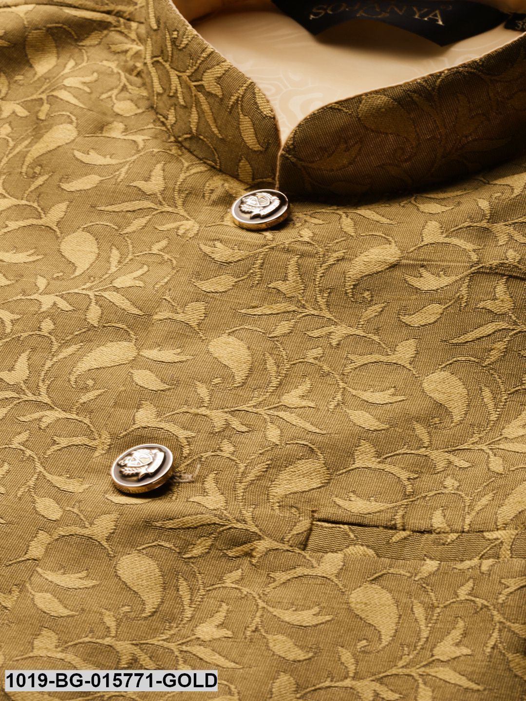 Men's Silk Blend Gold Kurta Pyjama & Gold Nehru jacket Combo
