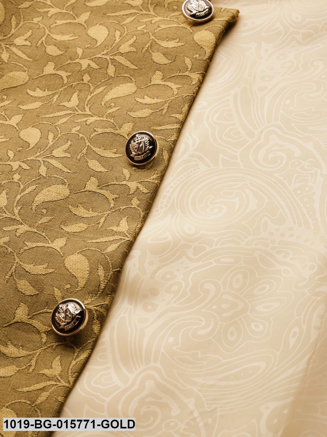Men's Silk Blend Gold Kurta Pyjama & Gold Nehru jacket Combo
