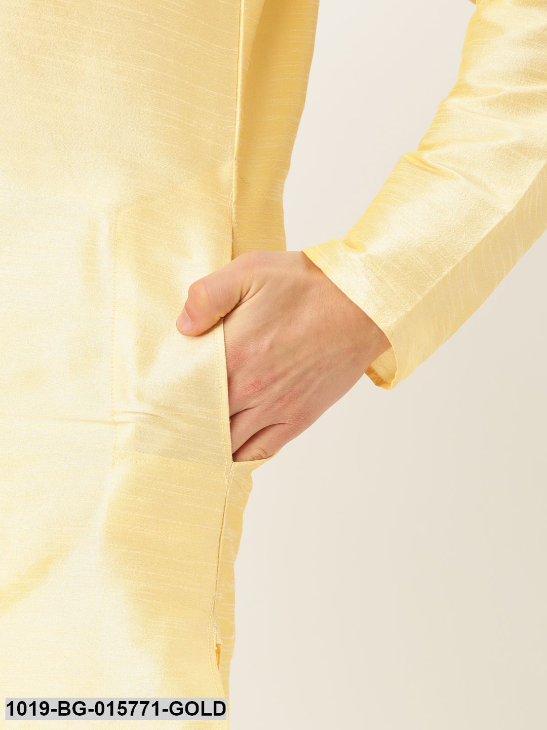 Men's Silk Blend Gold Kurta Pyjama & Gold Nehru jacket Combo