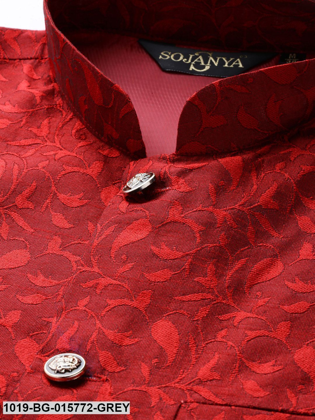 Men's Silk Blend Grey Kurta Pyjama & Maroon Nehru jacket Combo