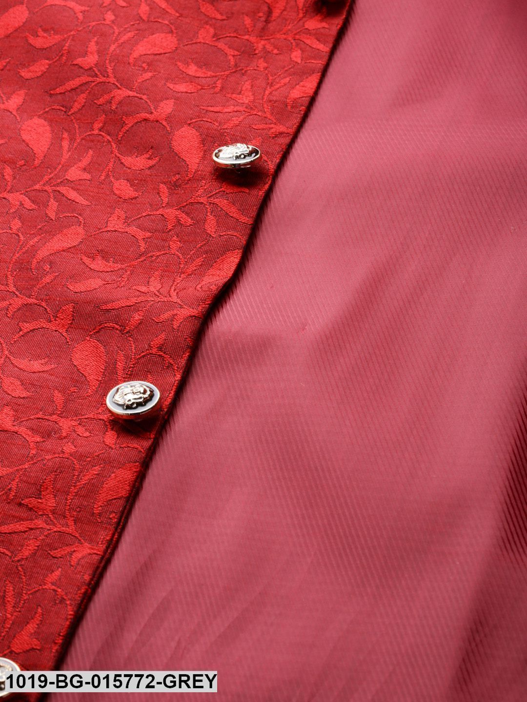 Men's Silk Blend Grey Kurta Pyjama & Maroon Nehru jacket Combo