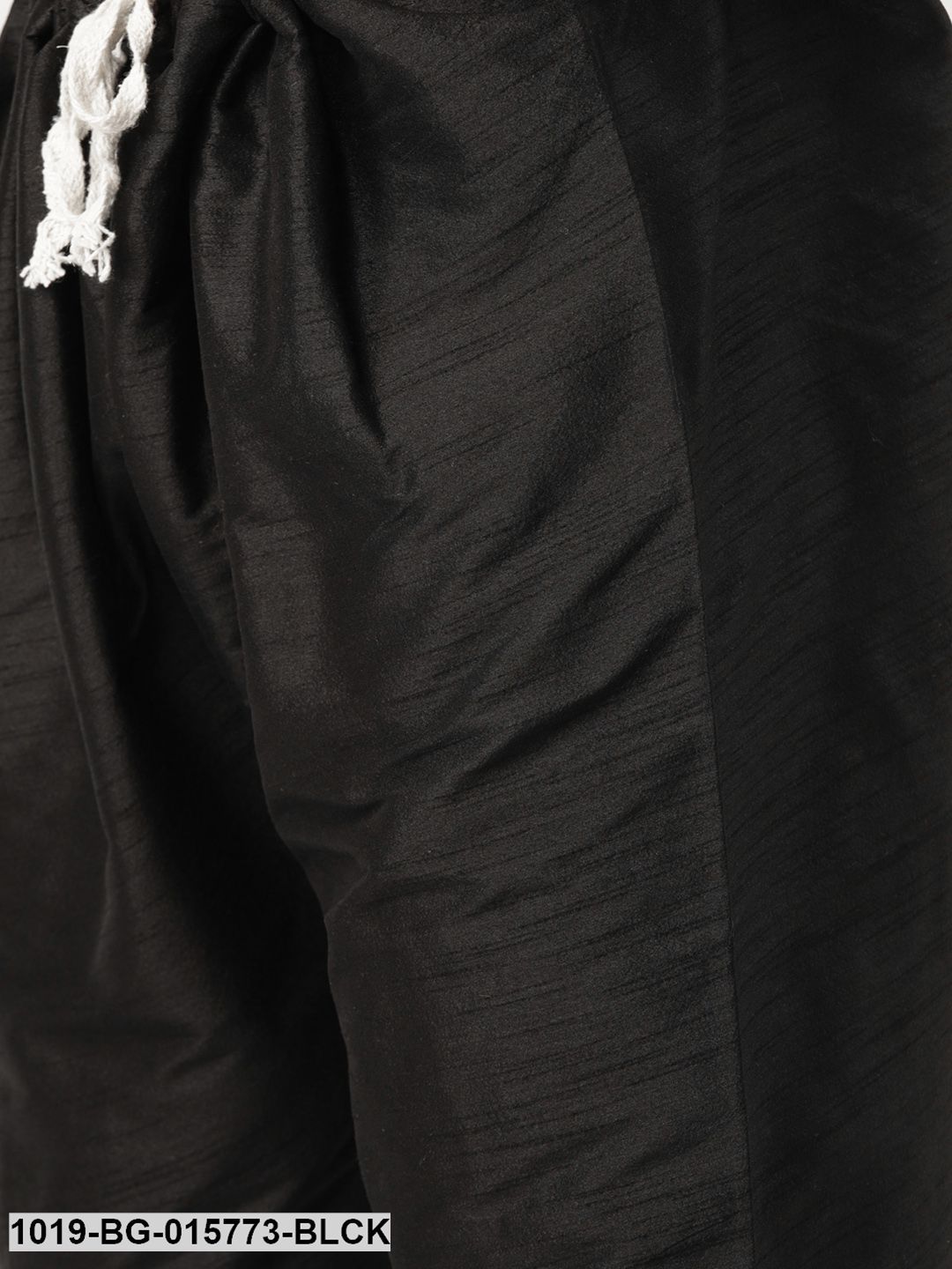 Men's Silk Blend Black Kurta Pyjama & Grey Nehru jacket Combo