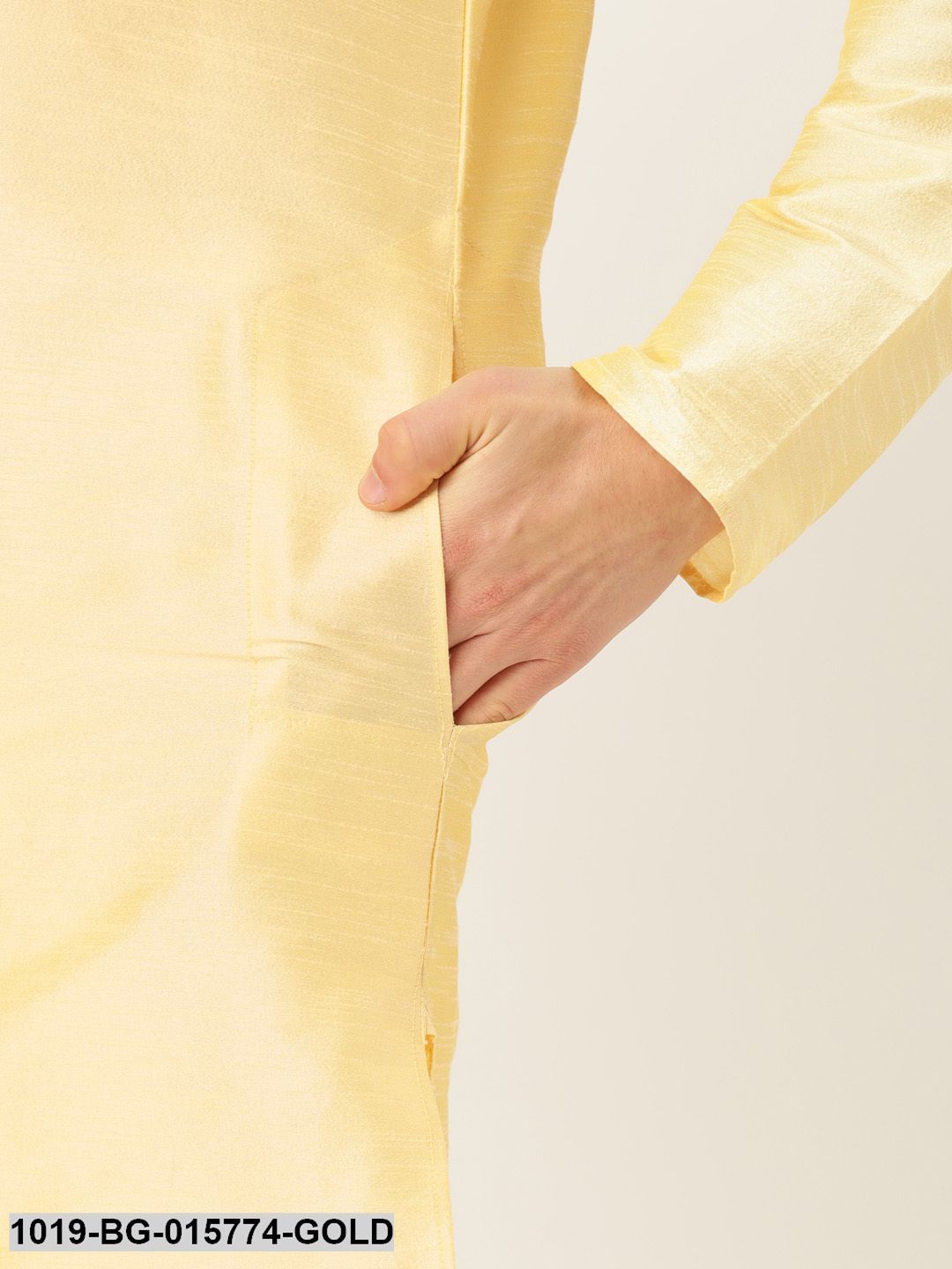 Men's Silk Blend Gold Kurta Pyjama & Lime Green Nehru jacket Combo