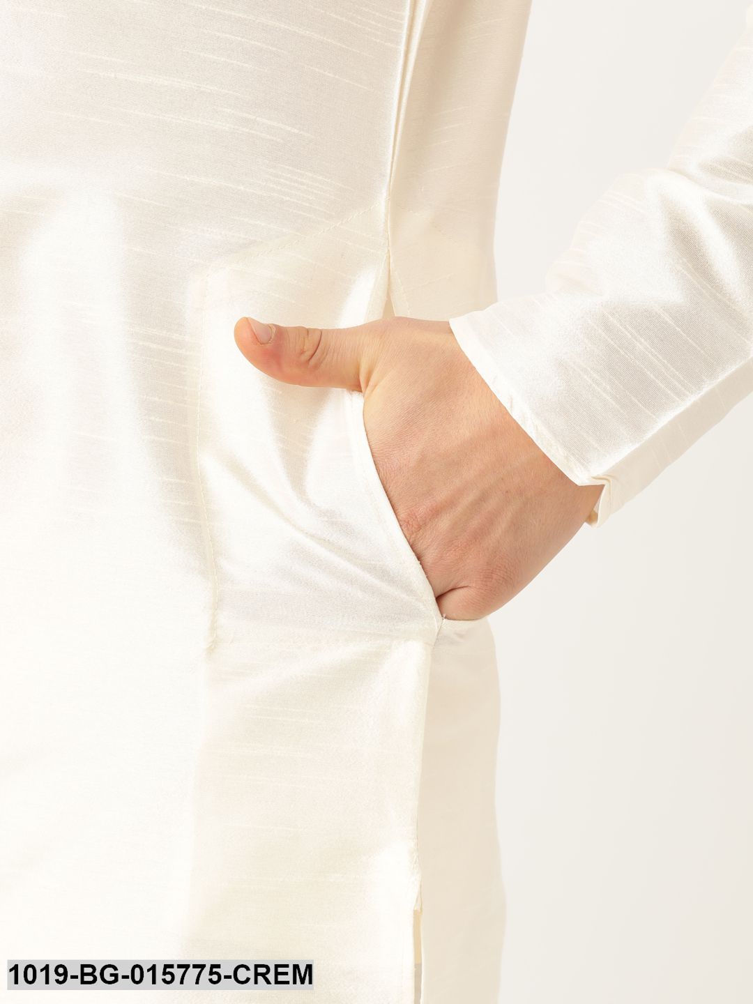 Men's Silk Blend Cream Kurta Pyjama & Peacock Blue Nehru jacket Combo