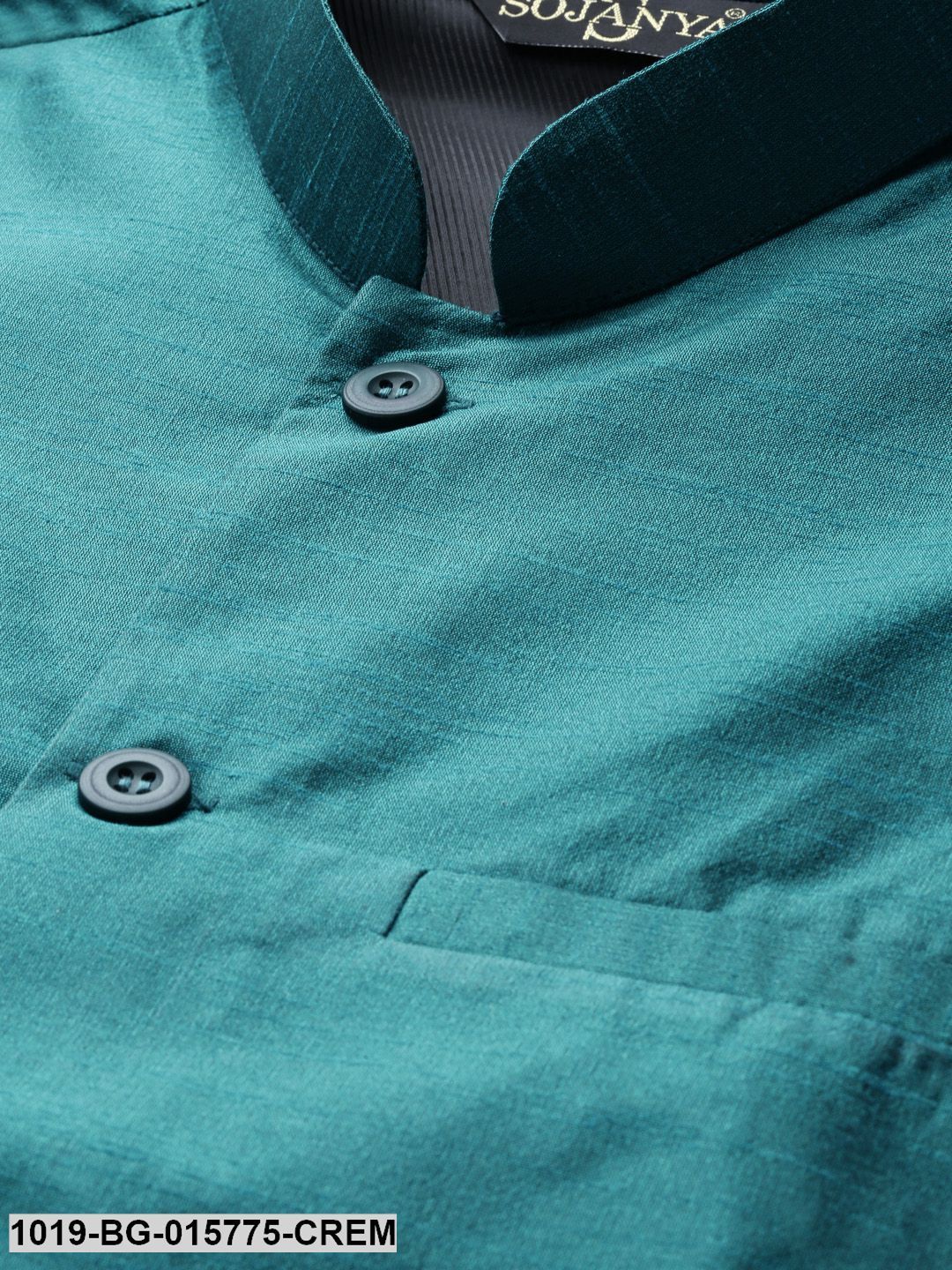 Men's Silk Blend Cream Kurta Pyjama & Peacock Blue Nehru jacket Combo