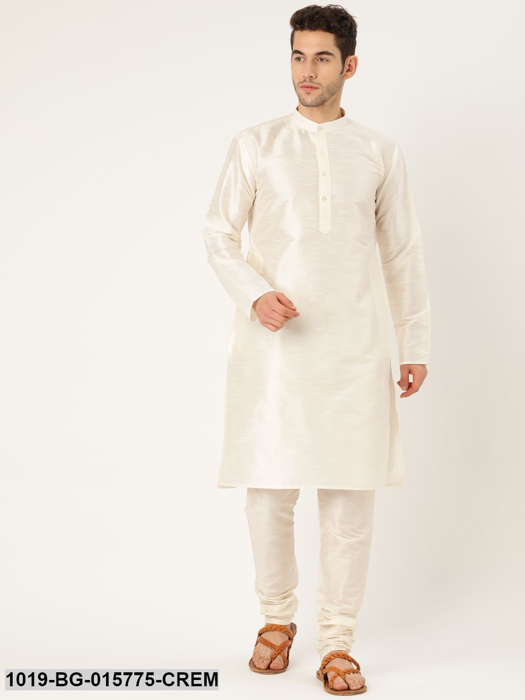 Men's Silk Blend Cream Kurta Pyjama & Peacock Blue Nehru jacket Combo