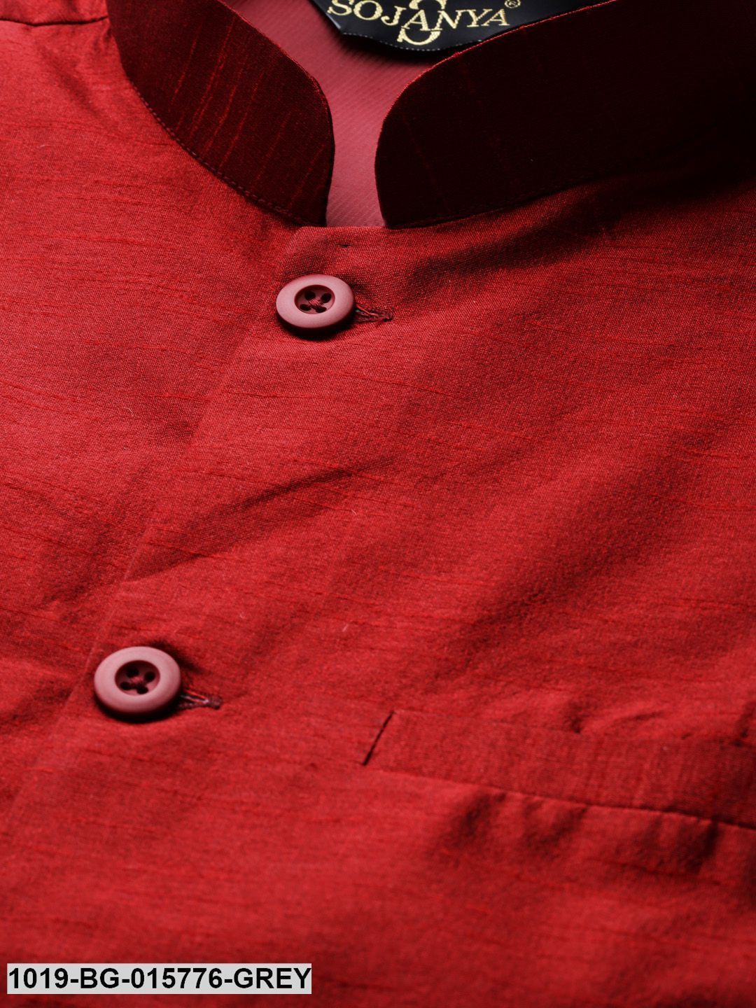 Men's Silk Blend Grey Kurta Pyjama & Red Nehru jacket Combo