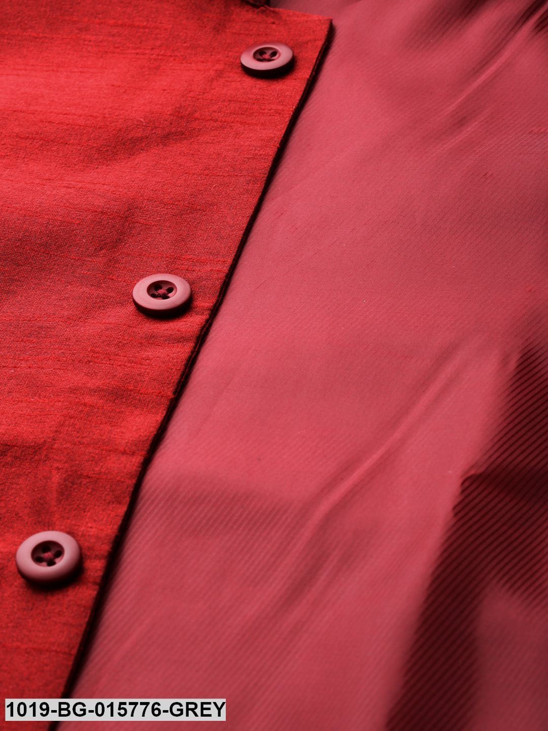 Men's Silk Blend Grey Kurta Pyjama & Red Nehru jacket Combo