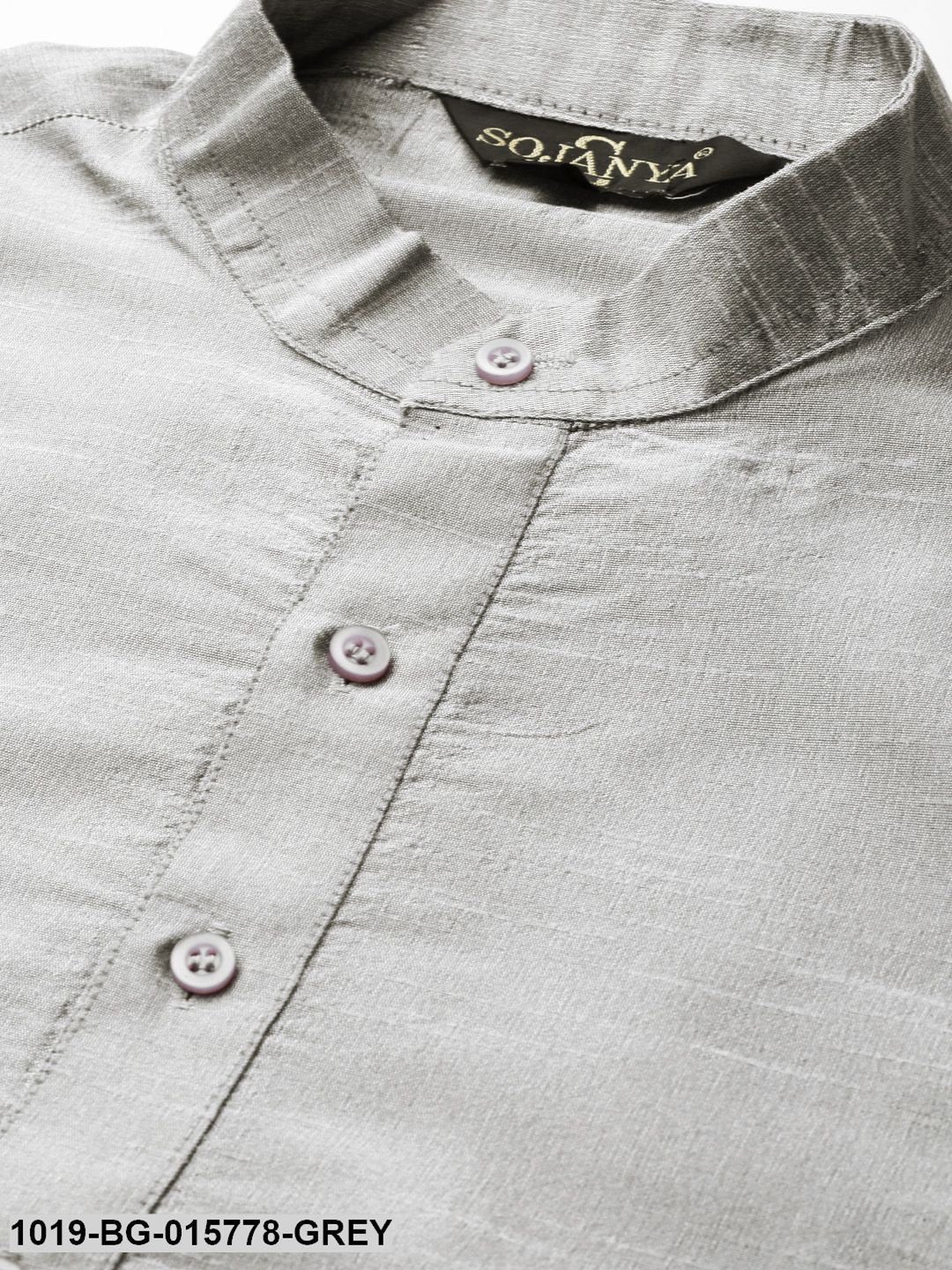 Men's Silk Blend Grey Kurta Pyjama & Black Nehru jacket Combo