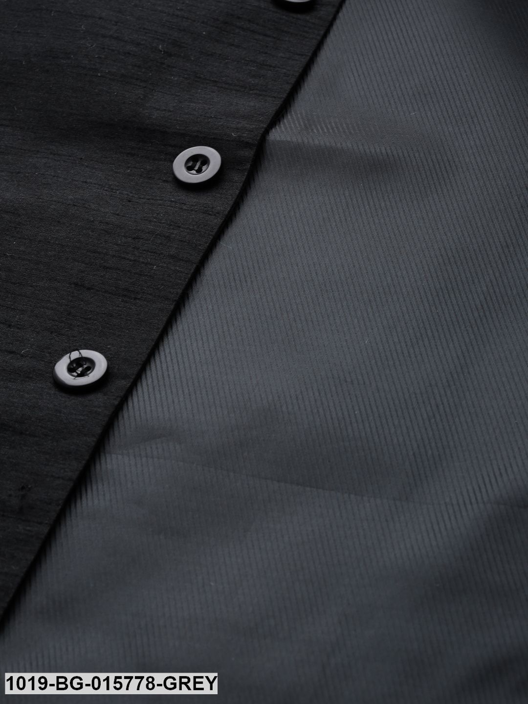Men's Silk Blend Grey Kurta Pyjama & Black Nehru jacket Combo